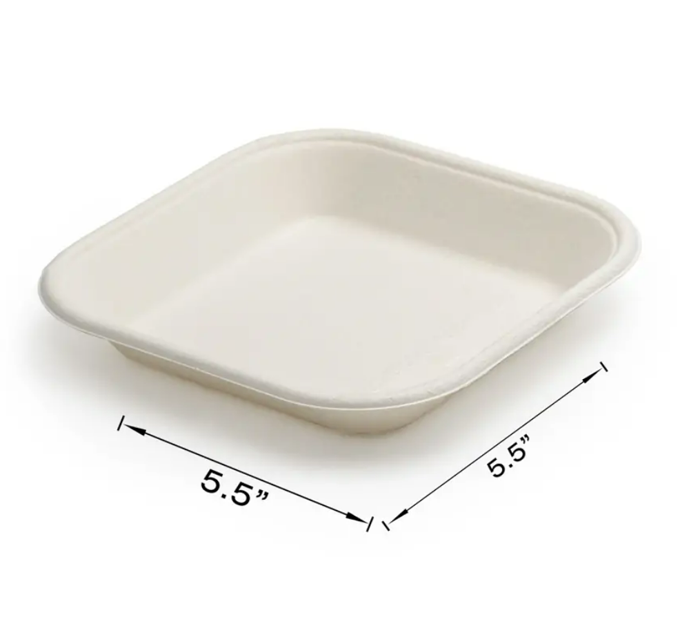 1D Tray Square Disposable Plates & Bowls - Ideal for Hot and Cold Foods, Microwave & Freezer Safe 100% Biodegradable Sugarcane Bagasse Wholesale Price (PACK of 3000)
